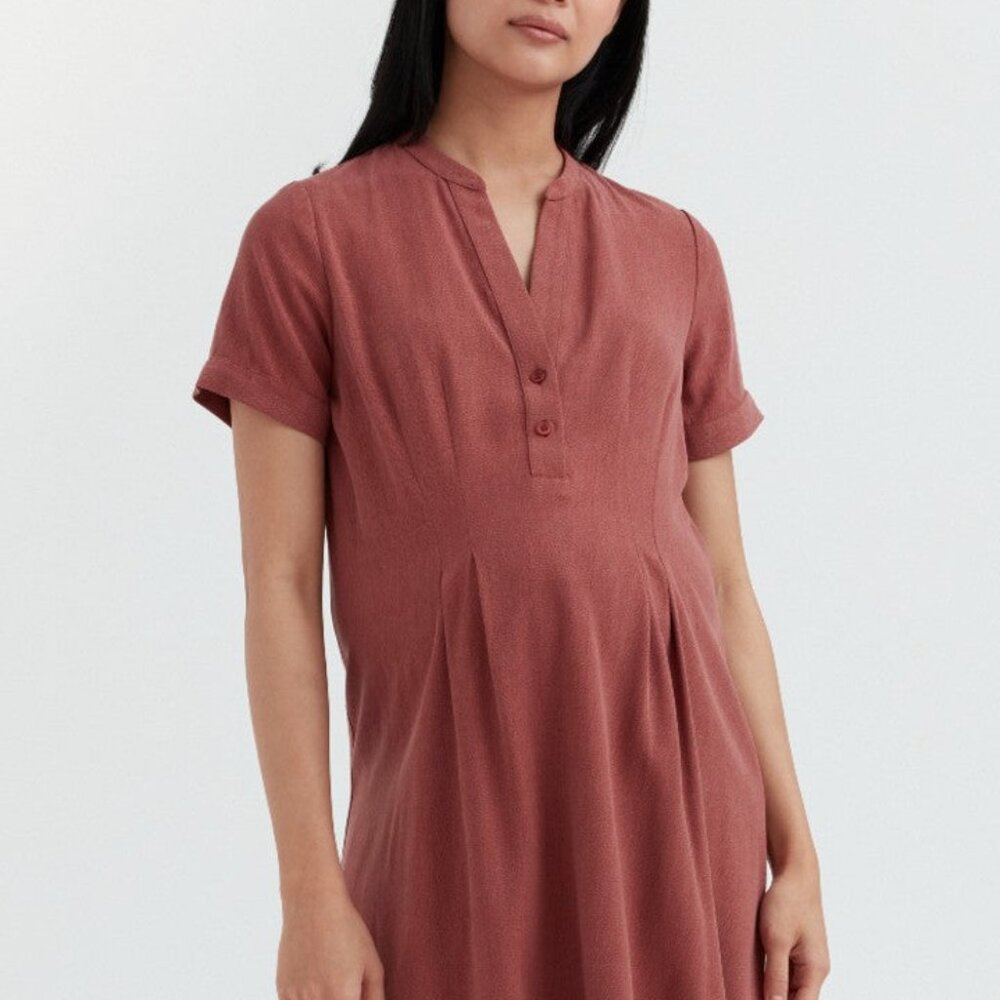 Carry Maternity Tangerine Tencel Pleated Shirt Dress